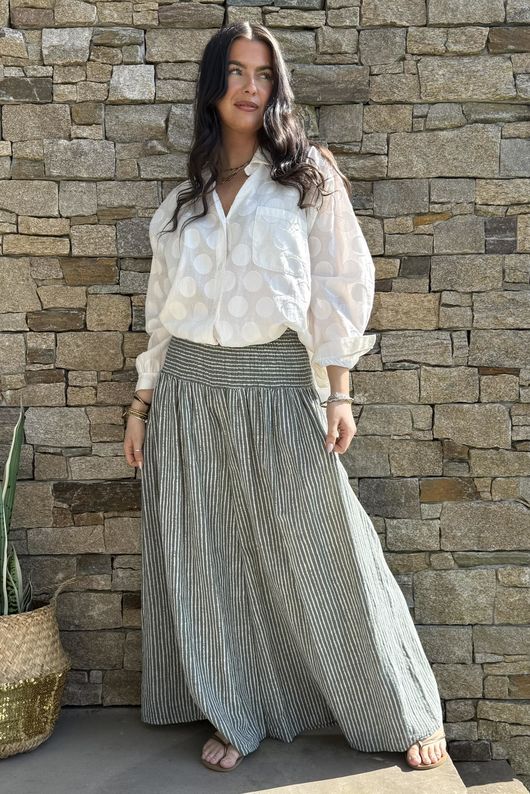 Marina Chalk Stripe Palazzo Pant Khaki 